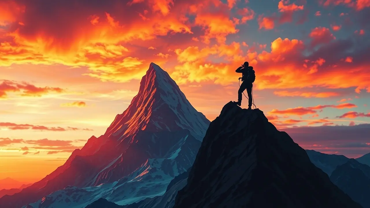 Sonhar com Escalada: Desvende os Significados e Simbolismos! Pessoa escalando montanha ao pôr do sol