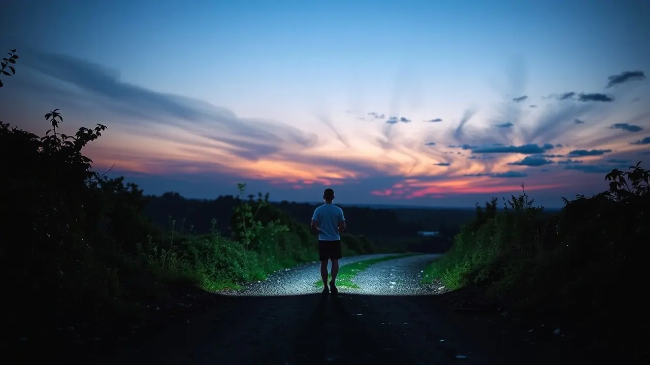 Pessoa em uma encruzilhada, representando escolha e destino