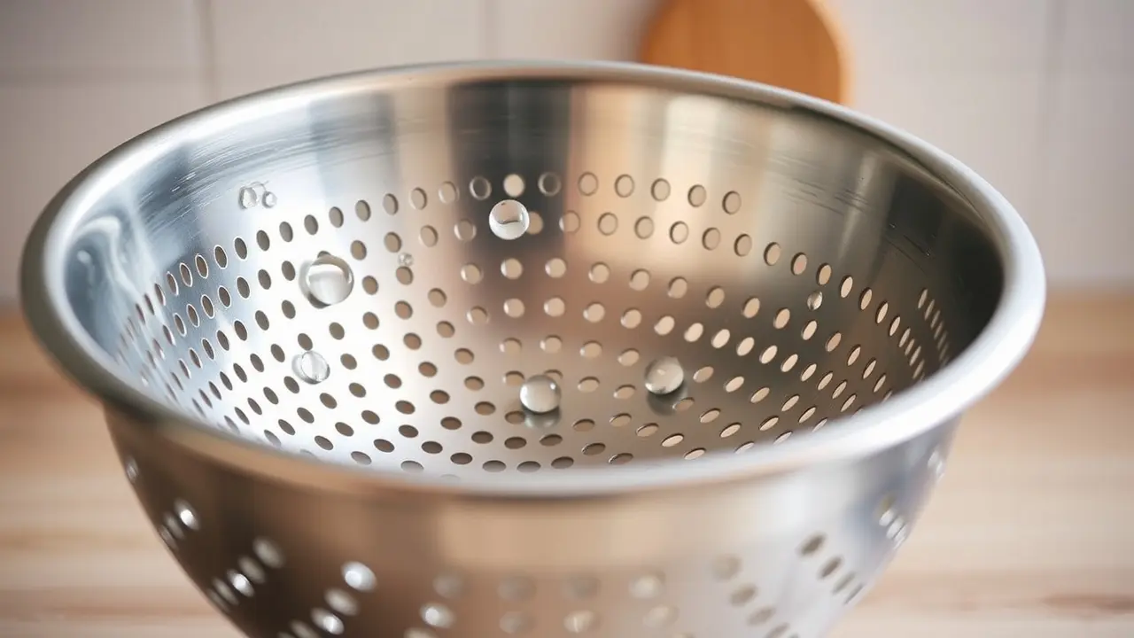 Escorredor de metal representando limpeza e organização.