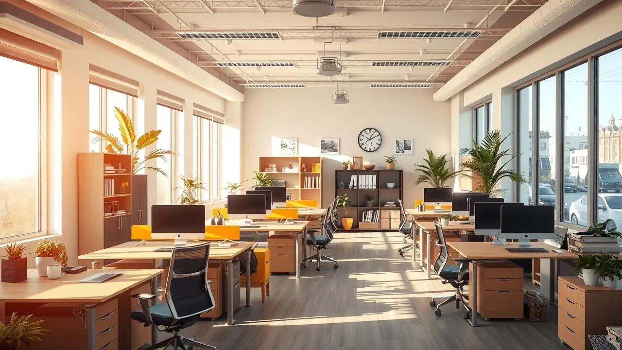 Significado de Sonhar com Escritório: Decifre os Símbolos e Mensagens Visão geral de um escritório moderno e iluminado