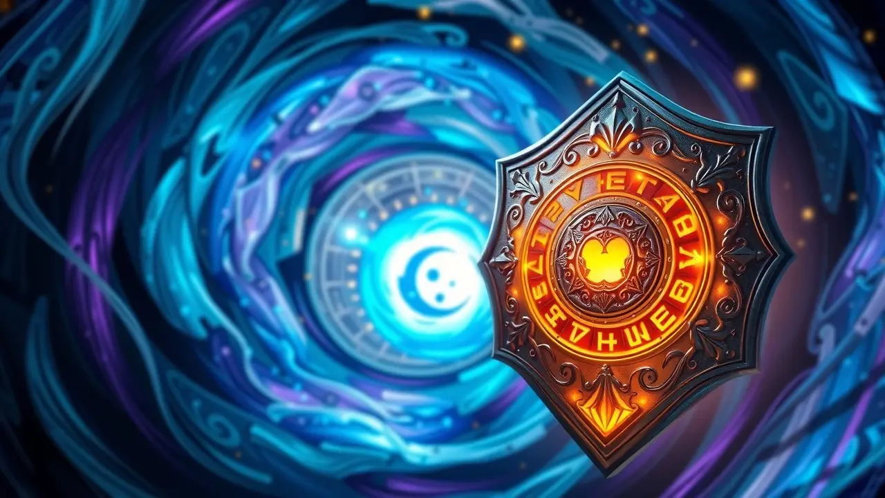 Escudo mágico brilhante com runas.