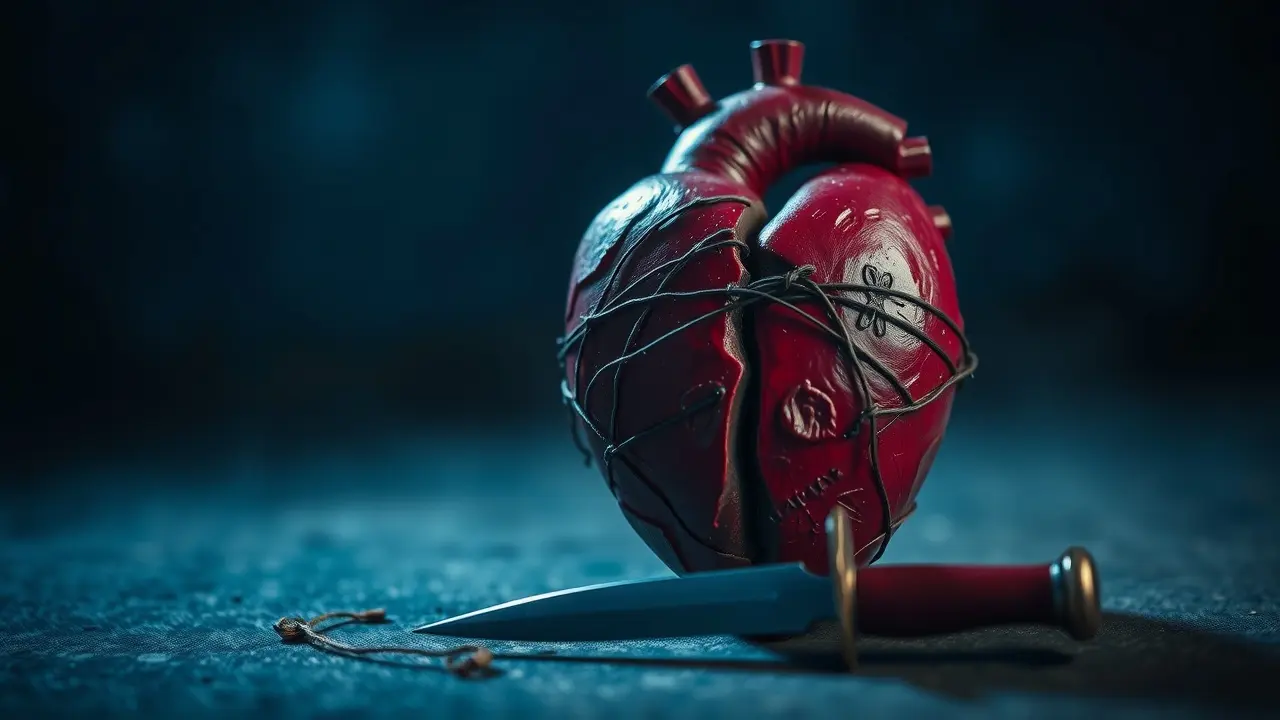 Coração partido com adaga simbolizando sonhar com esfaqueamento