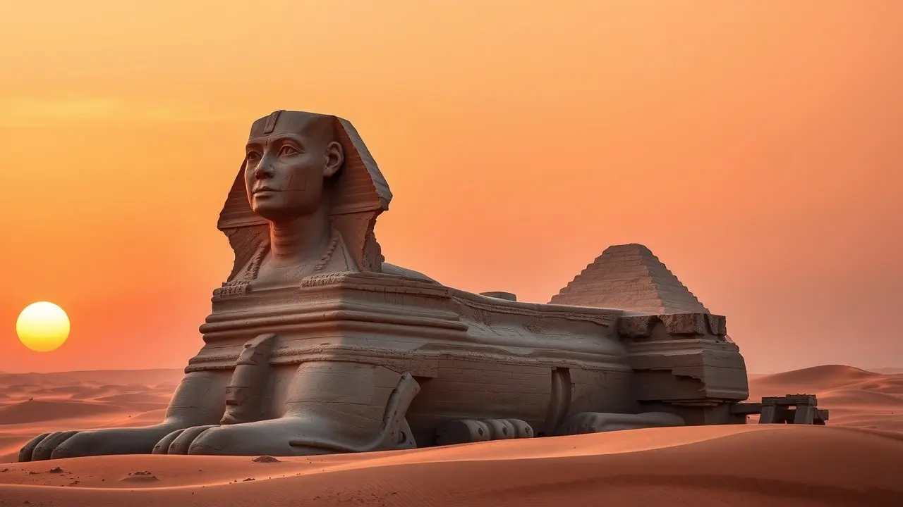 Sonhar com Esfinge Egípcia: Desvende os Mistérios do Seu Inconsciente Esfinge egípcia imponente no deserto.