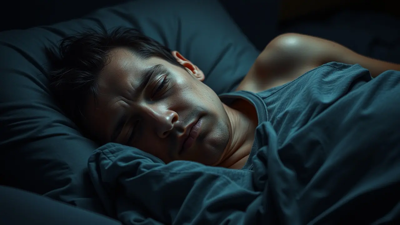 Pessoa exausta deitada na cama, refletindo esgotamento.