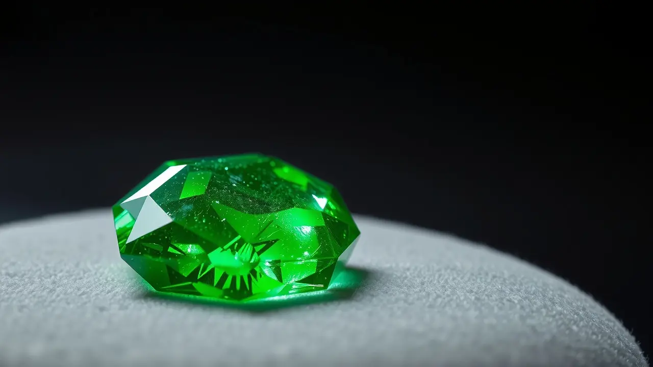 Esmeralda brilhante sobre veludo