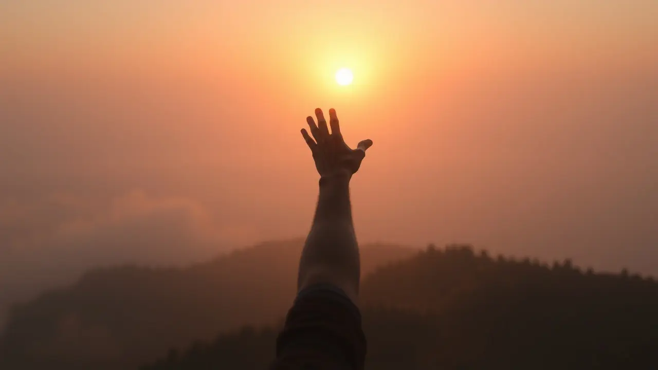 Sonhar com Esperança: Descubra o Significado e as Mensagens Ocultas Pessoa alcançando o sol nascente: símbolo de esperança e renovação.