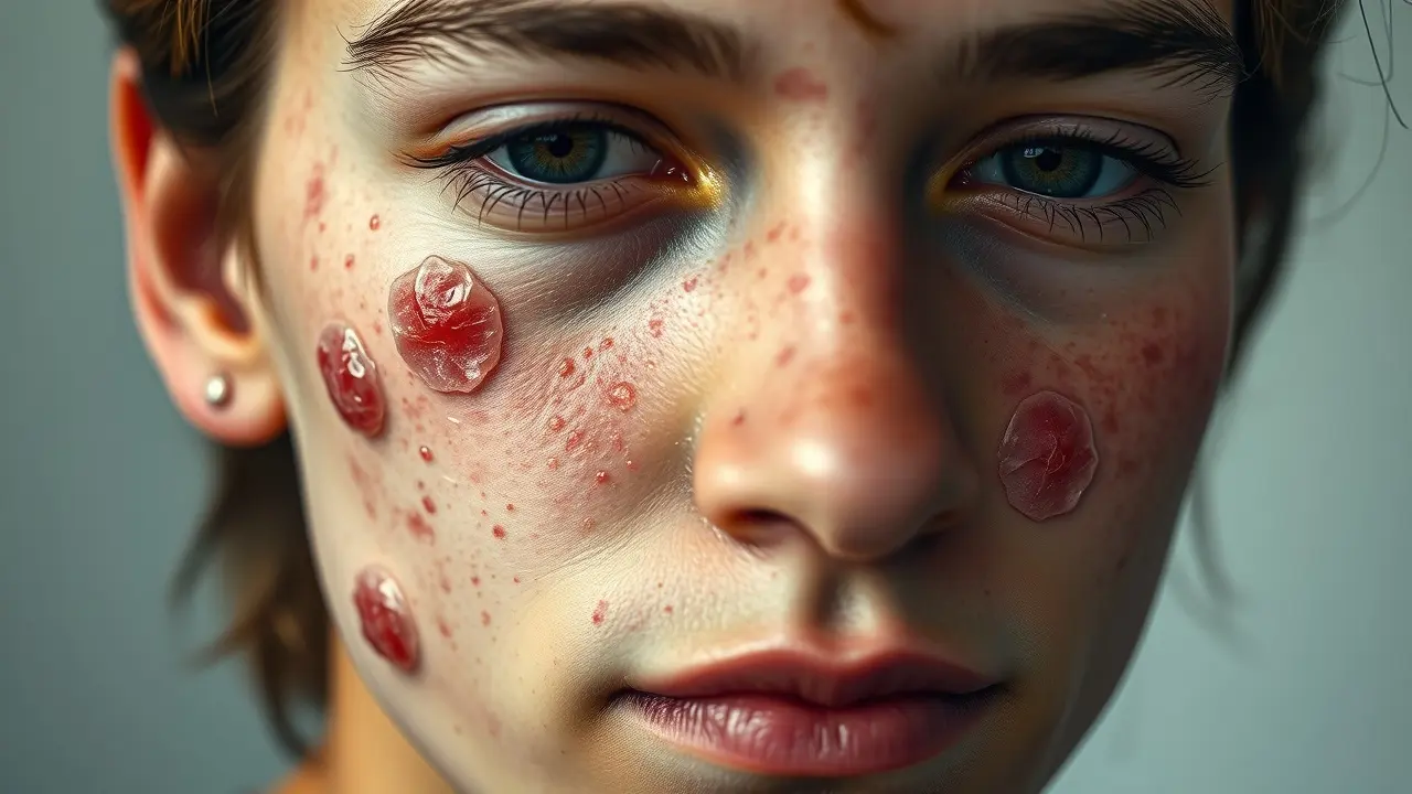 Significado de Sonhar com Espinhas: Interpretações e Reflexões Rosto com acne inflamada.