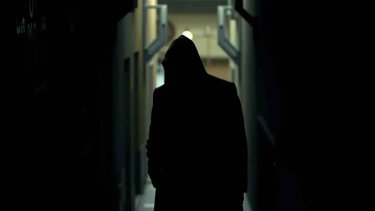 Sonhar com Espião: Descubra os Significados Ocultos! Figura sombria espiando em beco escuro.