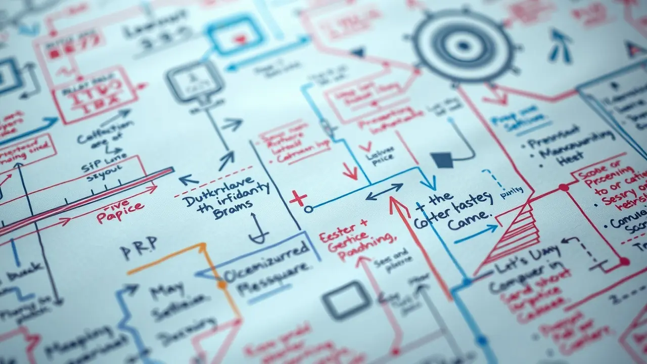 Sonhar com Esquematização: Descubra o Significado Oculto! Esquema detalhado com linhas e símbolos coloridos.
