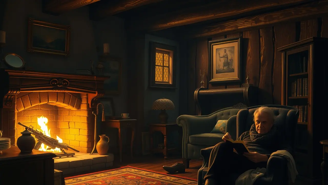 Estalagem aconchegante com lareira acesa