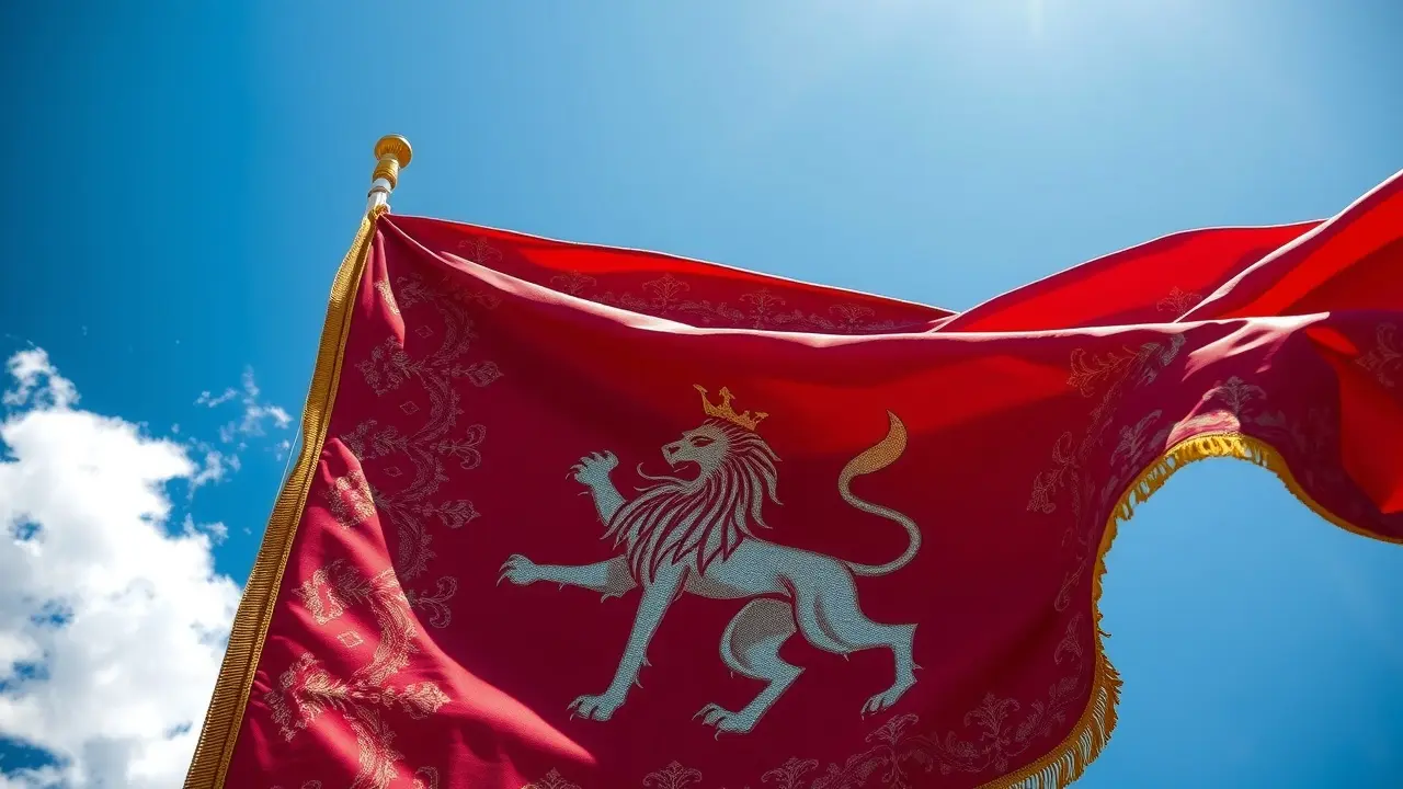 Sonhar com Estandarte: Descubra os Significados Ocultos Estandarte vibrante ao vento, representando poder e honra.