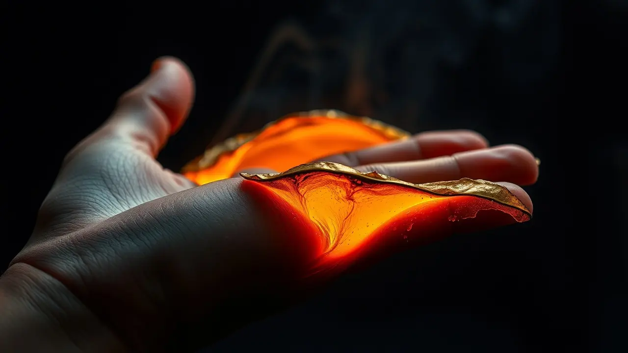 Mão moldando estanho derretido