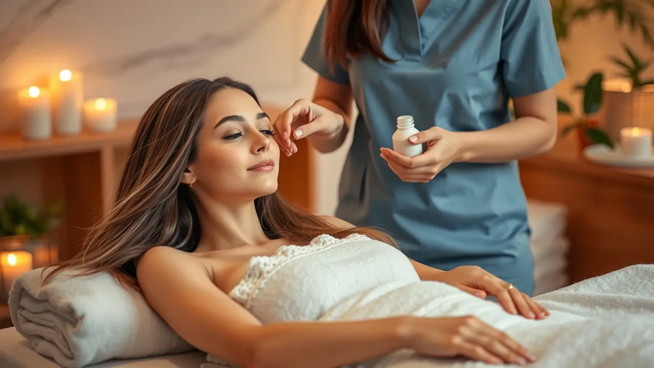 Mulher relaxando em spa durante tratamento facial