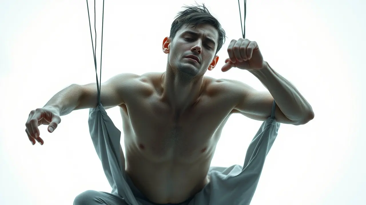 Pessoa sofrendo estiramento irreal.