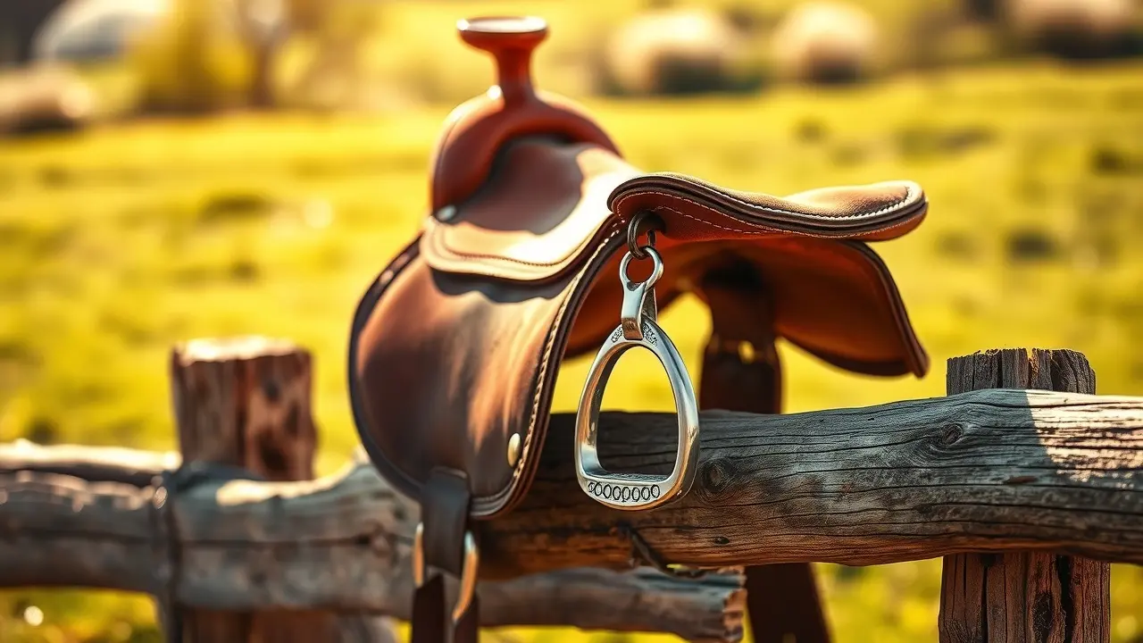 Estribaria de prata em sela de couro desgastada.