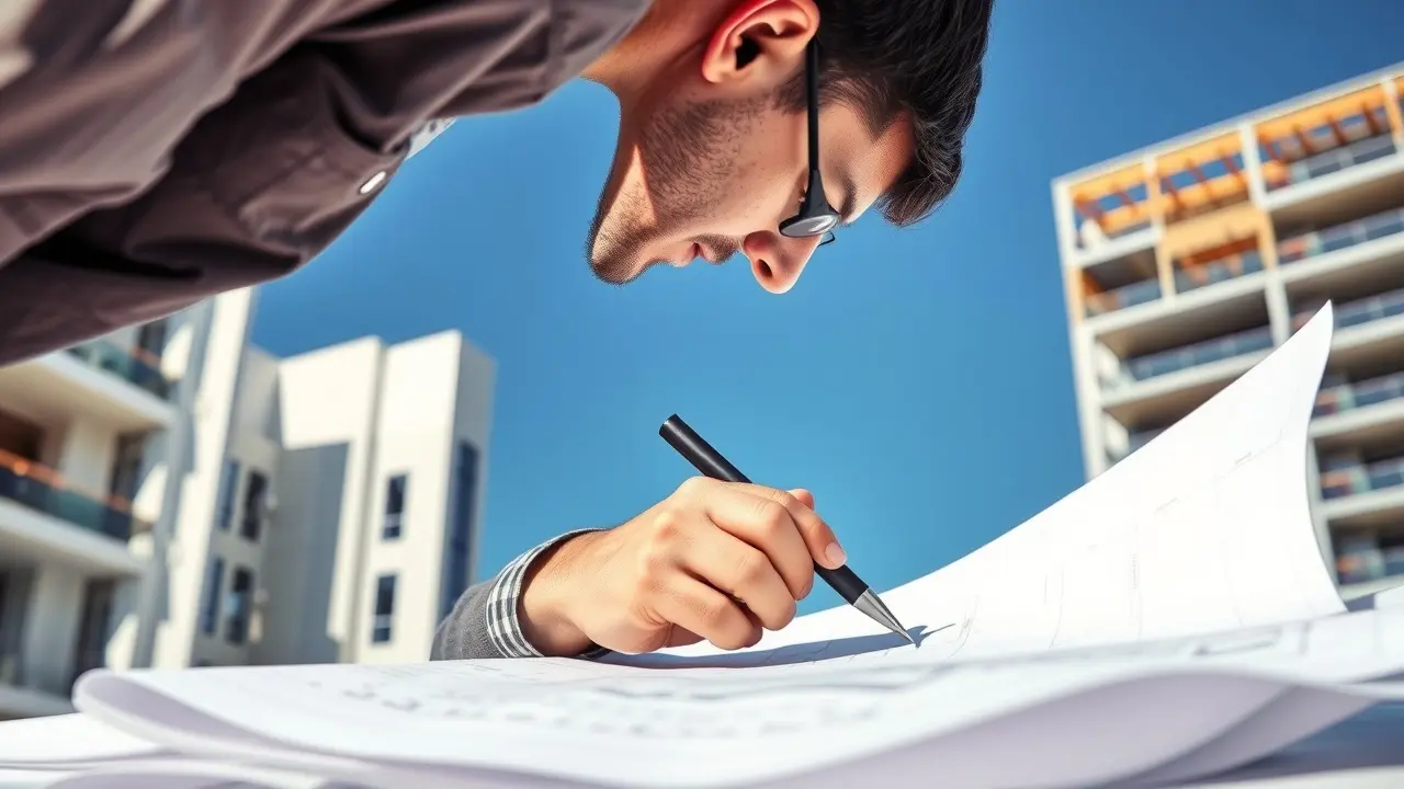 Arquiteto desenhando planta, simbolizando estruturação.