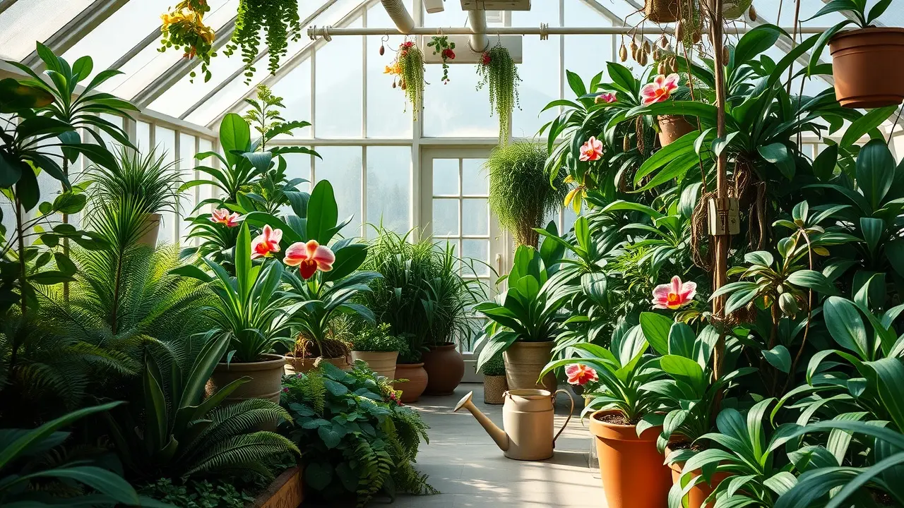 Sonhar com Estufa: Descubra o Significado e as Interpretações! Estufa verdejante com plantas diversas.