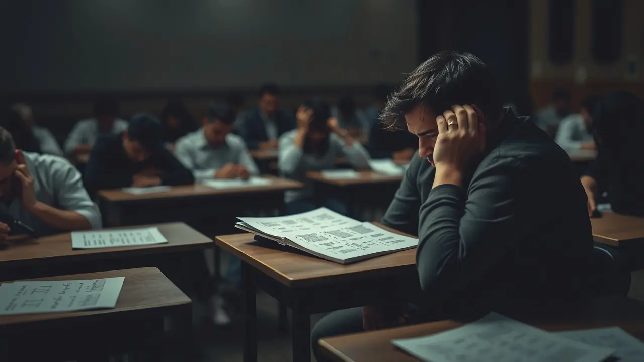 Sonhar com Exame: Descubra o Significado e Interpretações Pessoa ansiosa fazendo um exame difícil.