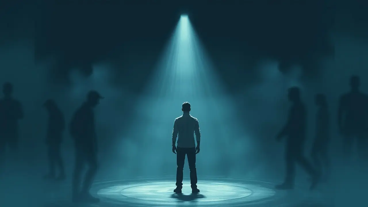 Pessoa solitária em multidão, representando sonhar com exclusão.