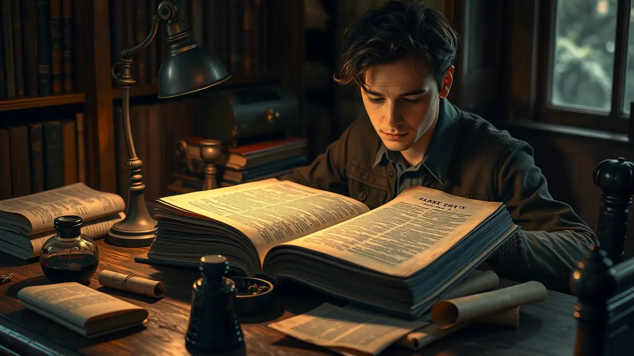 Sonhar com Exegese: Desvendando os Mistérios do Subconsciente Pessoa concentrada estudando livro antigo; Exegese Onírica