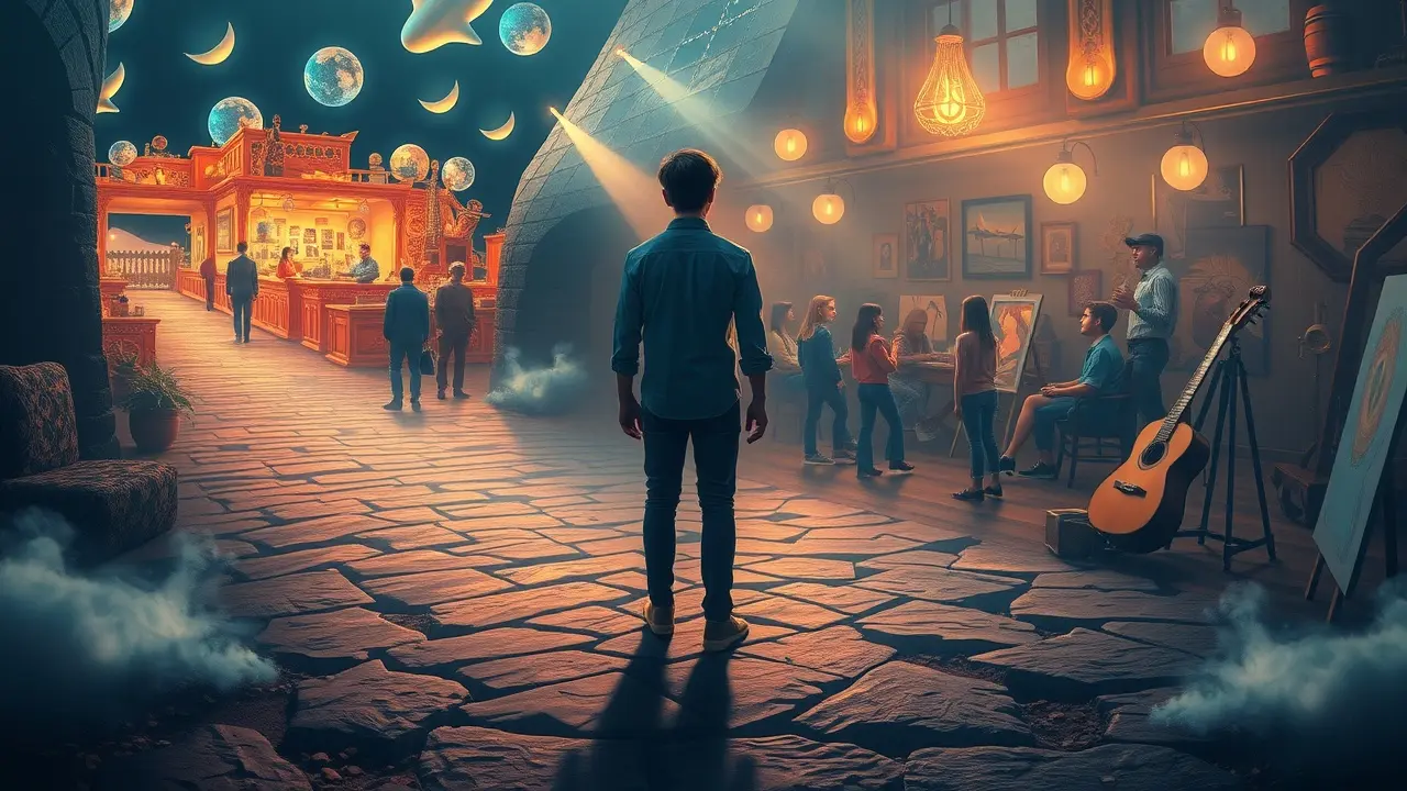 Sonhar com Experimentação: Desvende os Significados Ocultos Ilustração de encruzilhada representando sonhos de experimentação.