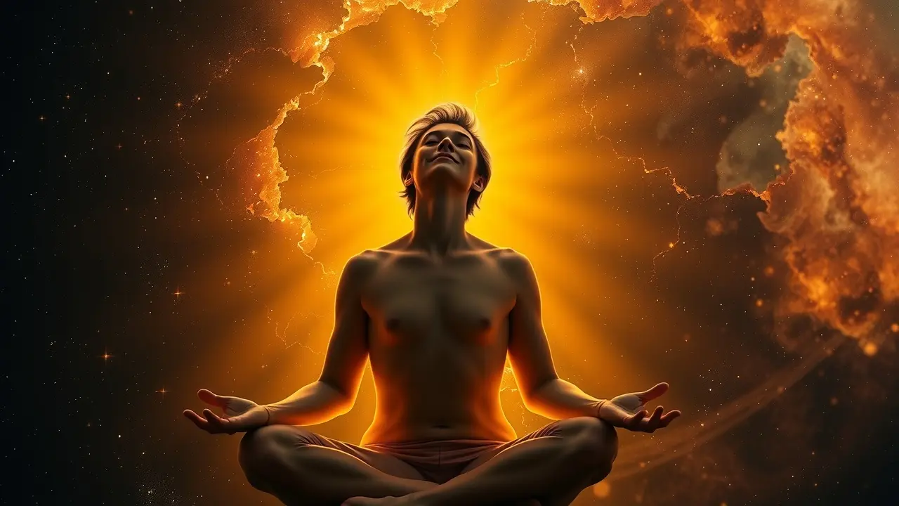 Pessoa meditando em êxtase místico.