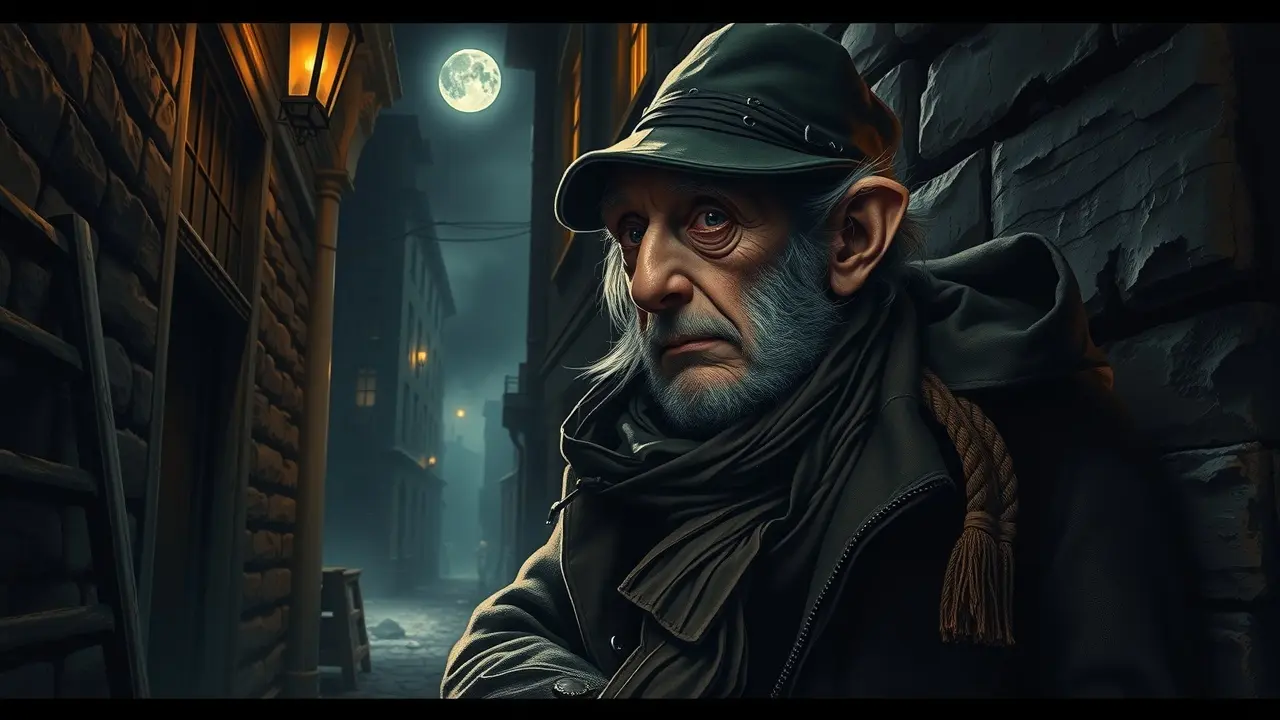 Sonhar com Fagin: Descubra o Significado Oculto Ilustração de Fagin em um beco escuro.