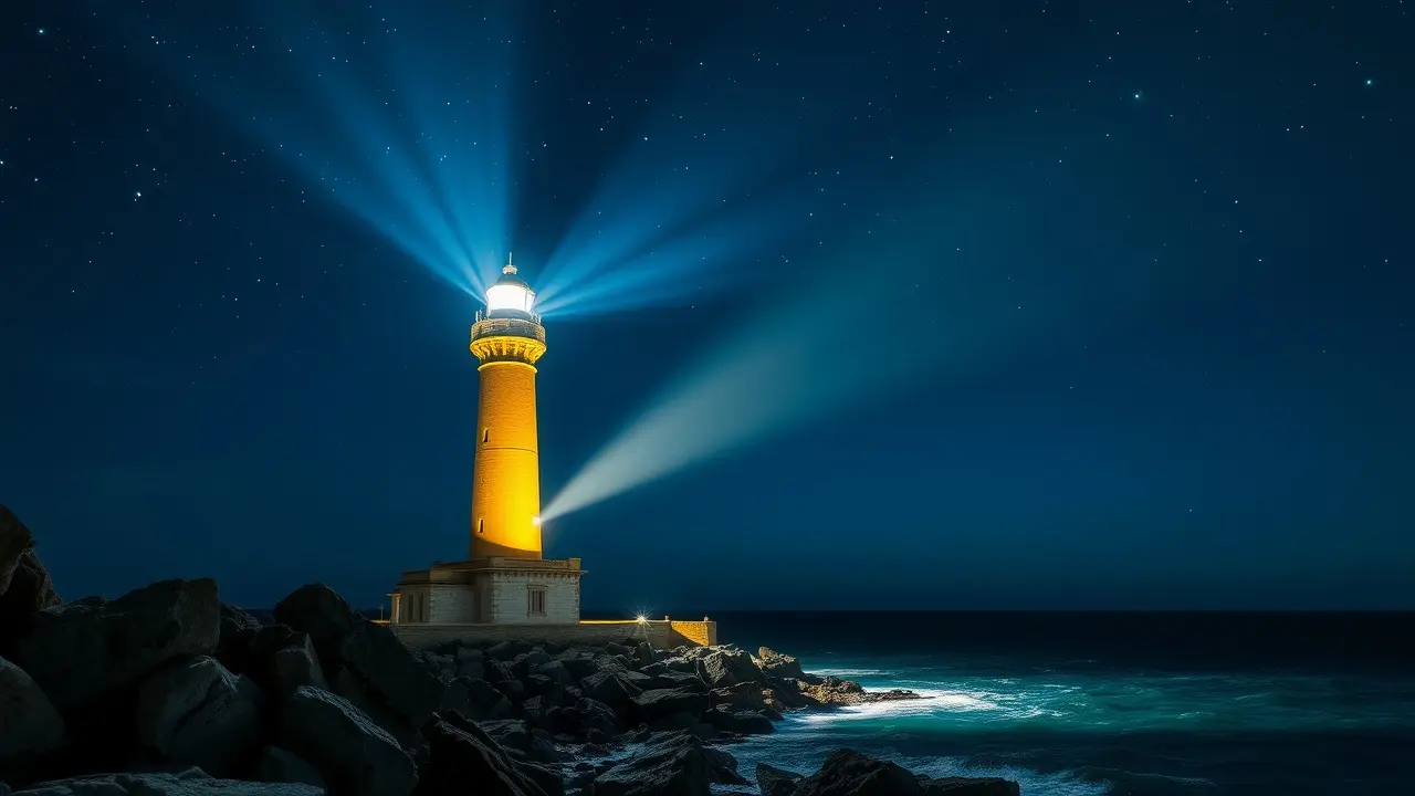 Farol iluminando a noite