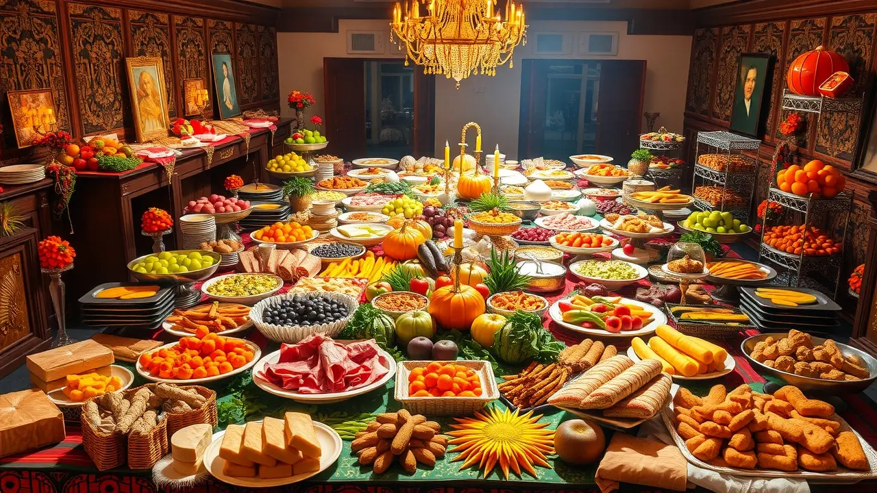 Mesa farta com diversos alimentos