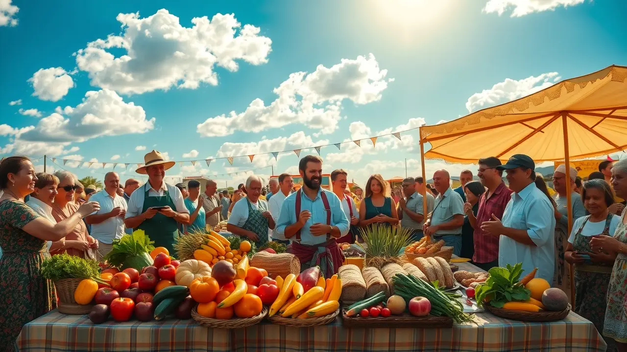 Sonhar com Fartura: Desvende os Significados e Simbolismos! Mesa farta com colheita abundante simbolizando sonhar com fartura