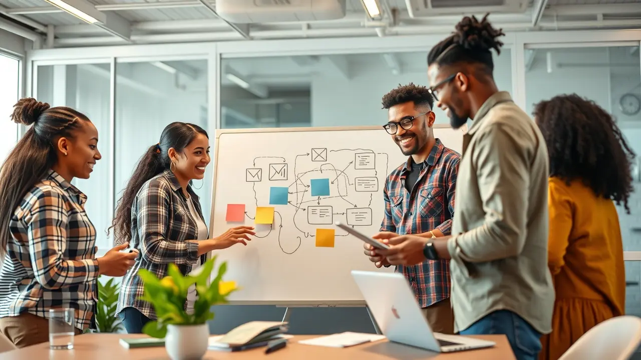 Pessoas diversas colaborando em um projeto, simbolizando união e trabalho em equipe.