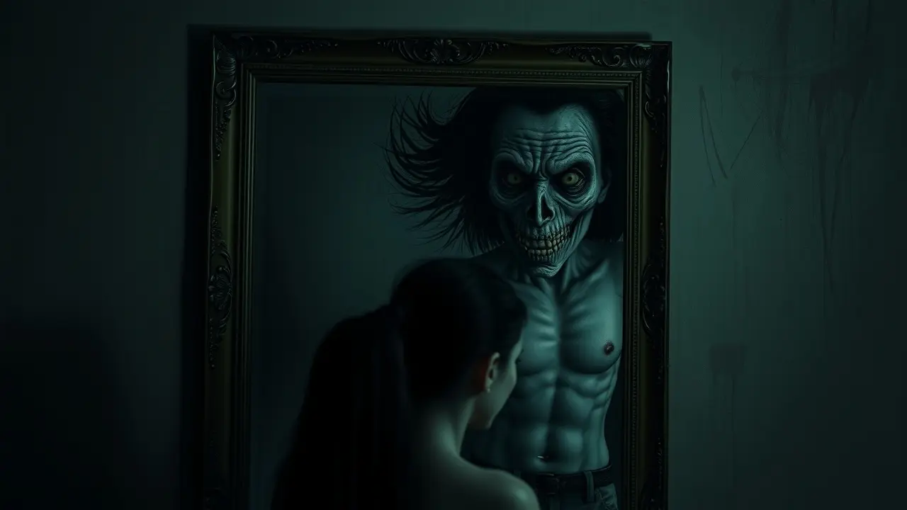 Reflexo distorcido em um espelho