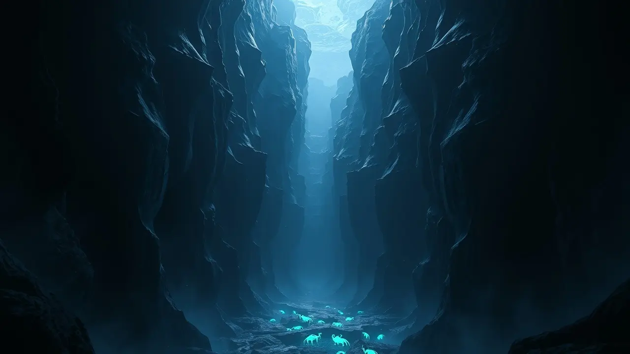 O Significado Profundo de Sonhar com Fenda Abissal Fenda abissal escura e profunda.