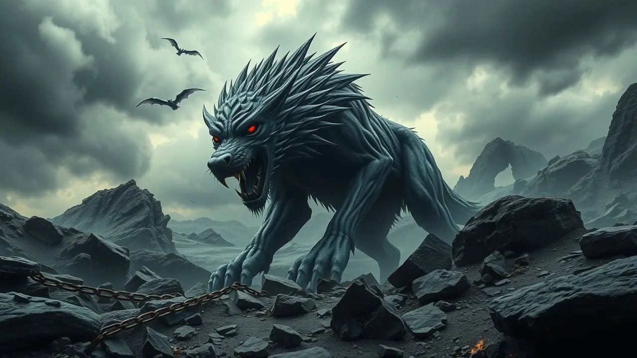 Sonhar com Fenrir: Desvende os Significados Ocultos Lobo Fenrir rompendo correntes em sonho