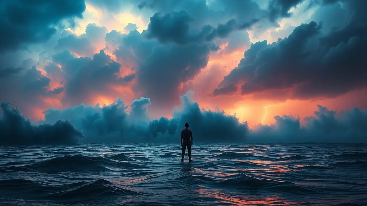 O Significado Profundo de Sonhar com Fenômenos Naturais Pessoa em tempestade onírica