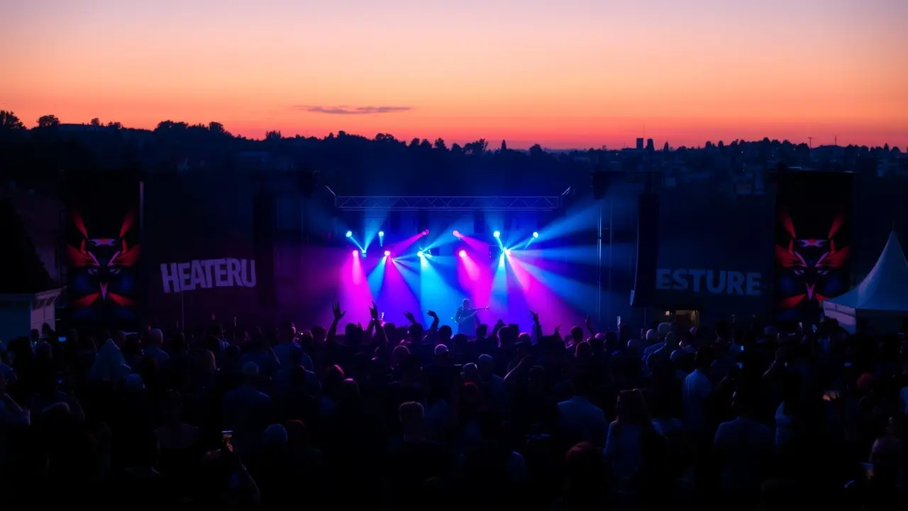Festival de música vibrante ao entardecer