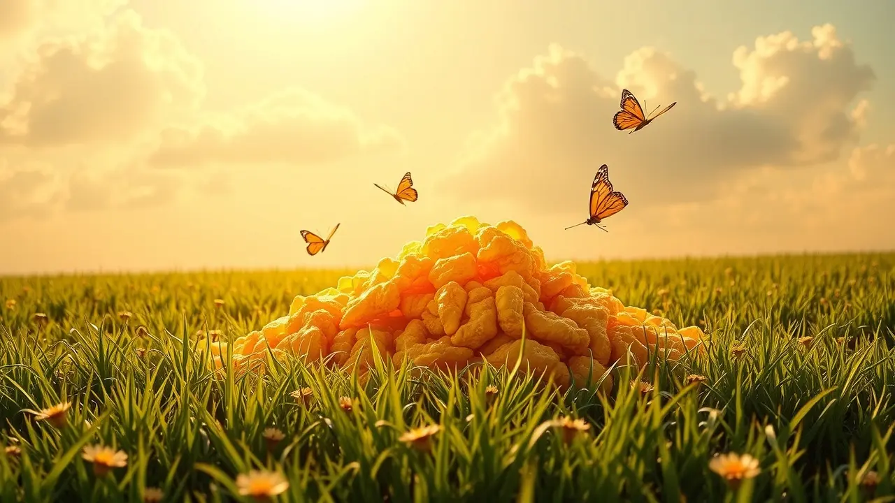 Sonhar com Fezes: Descubra os Significados e Interpretações! Sonho com fezes douradas em campo verde.