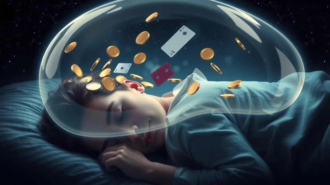 Uma pessoa dormindo sonha com fichas de jogos.