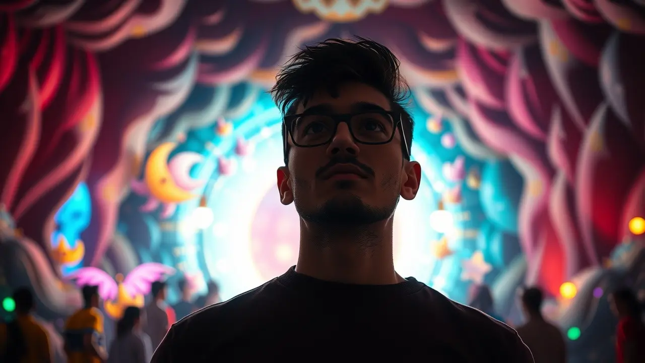 Sonhar com Ficção: Desvende os Significados Ocultos Pessoa admirando portal para mundo fantástico