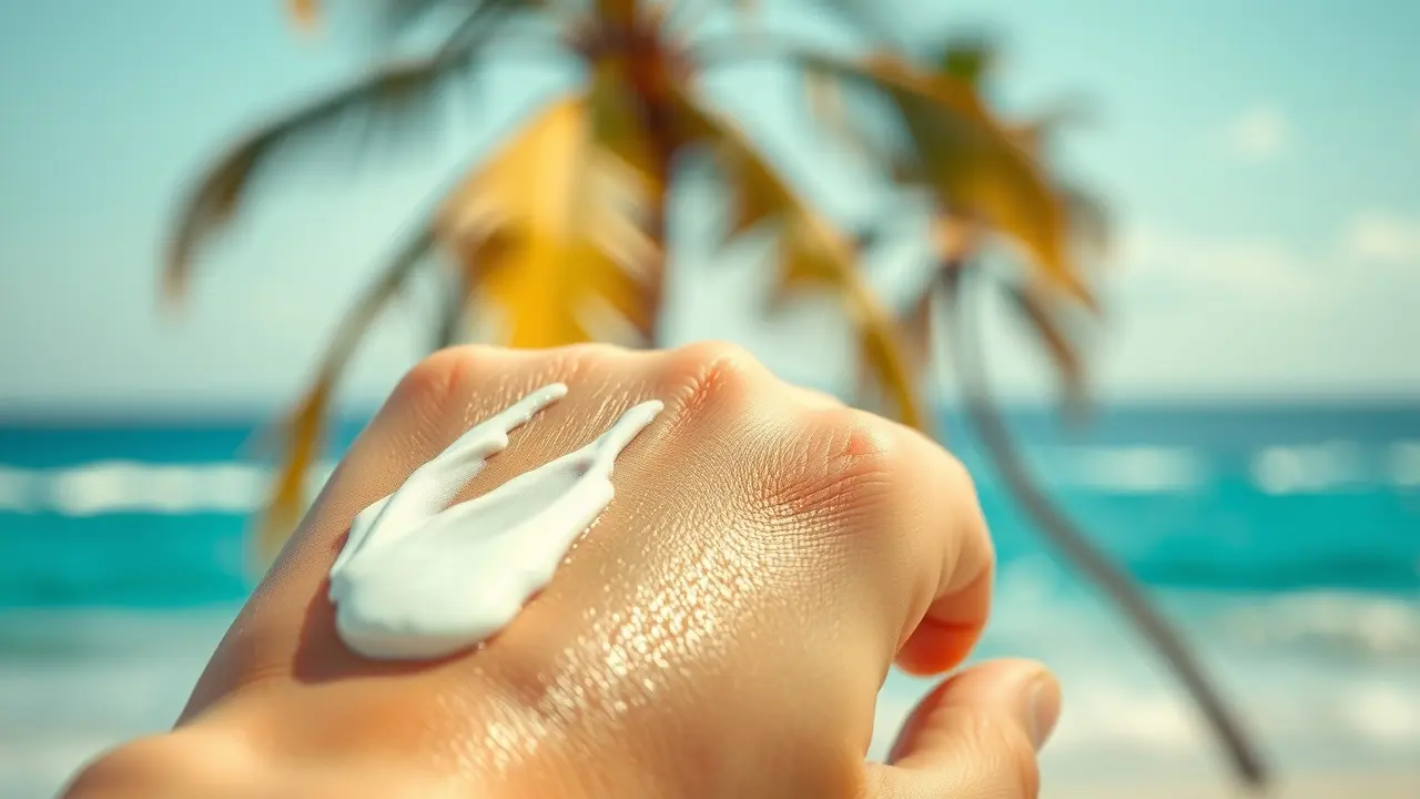 Mão aplicando filtro solar na pele