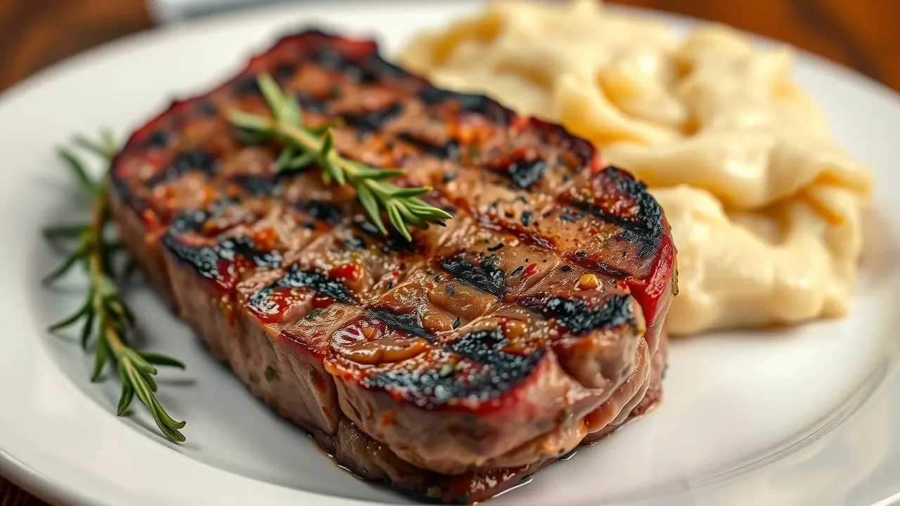 Significado de Sonhar com Filé: Decifre os Símbolos do Seu Subconsciente Filé grelhado suculento com alecrim e purê de batatas