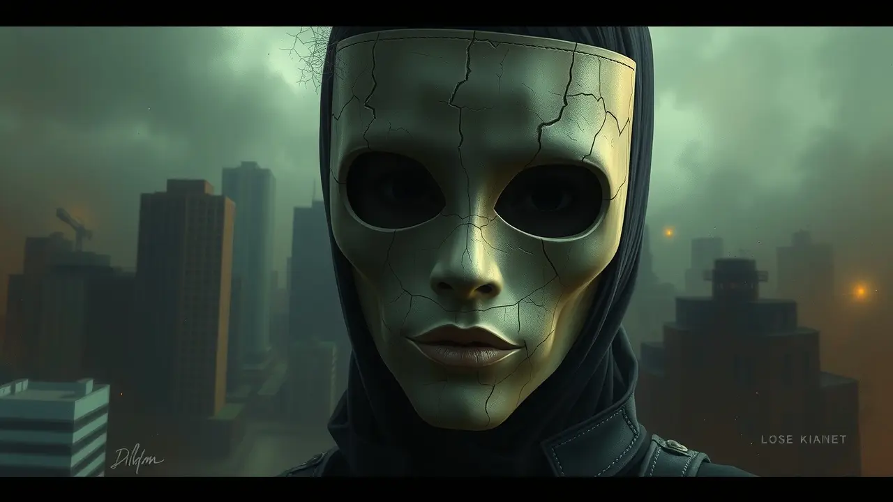 Sonhar com Fingimento: Descubra o Significado Oculto Ilustração de alguém com máscara rachada, simbolizando fingimento.