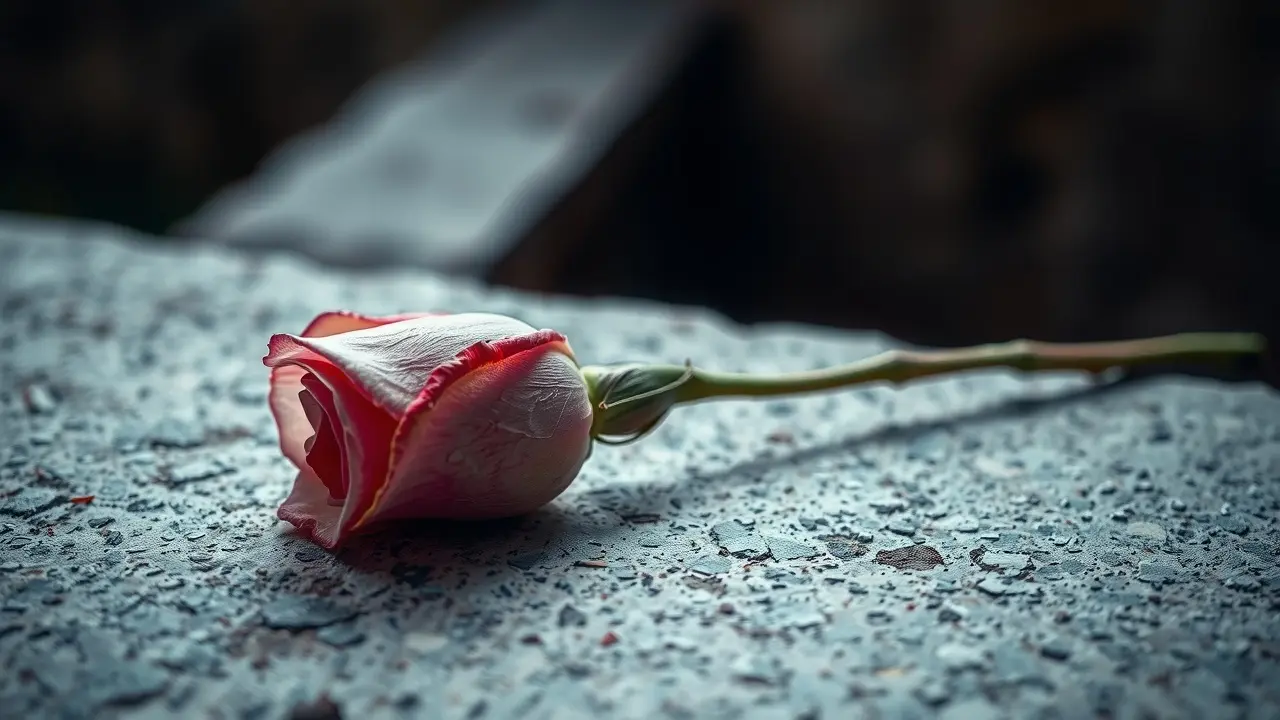 Significado de Sonhar com Finitude: Uma Análise Profunda Rosa murcha sobre pedra, simbolizando a finitude.