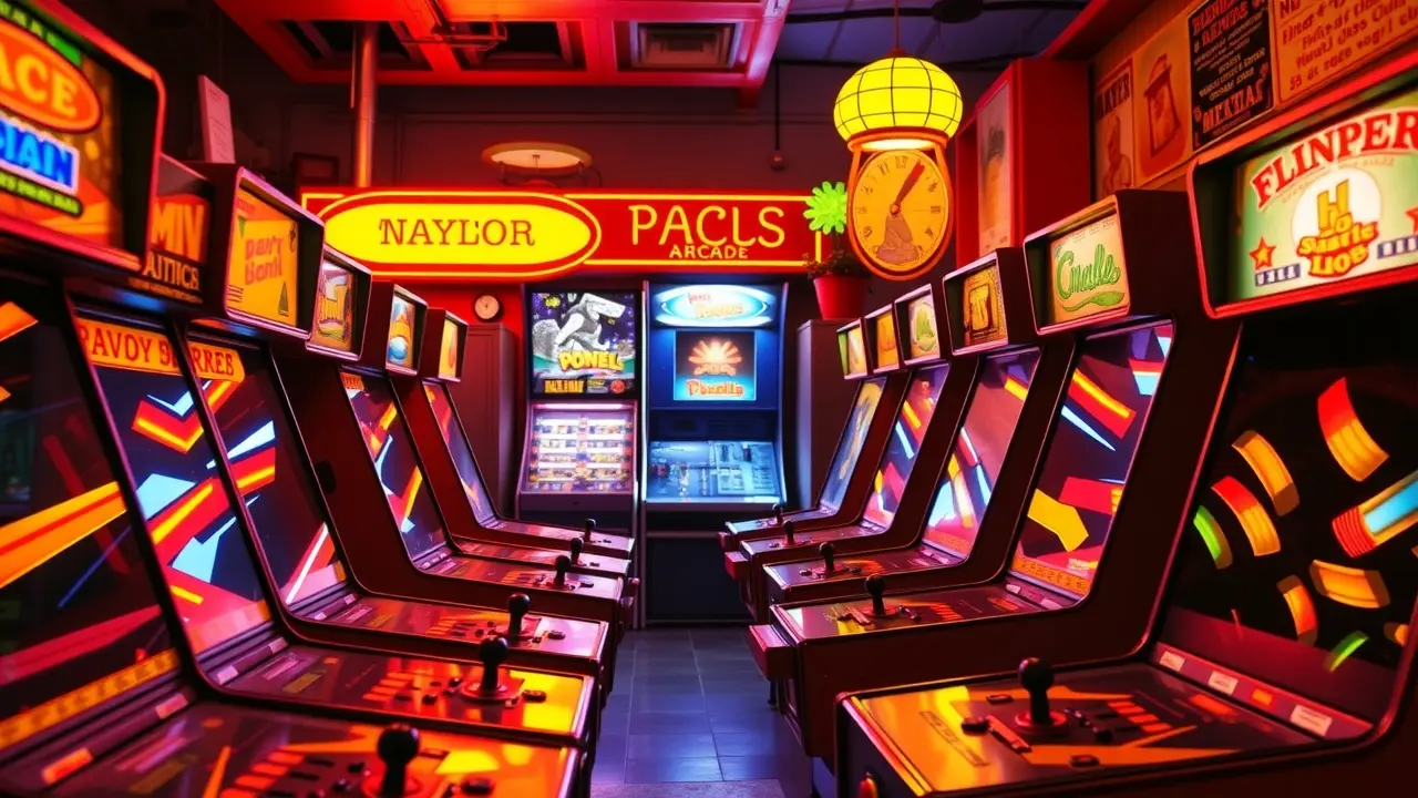 Sonhar com Fliperama: Desvende os Significados Ocultos Arcade de fliperama vintage com luzes vibrantes.