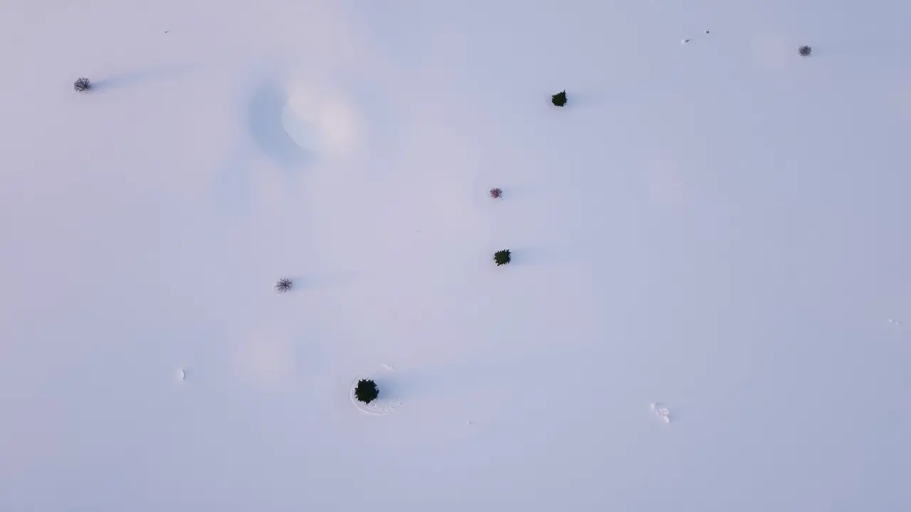 Paisagem coberta de neve ao entardecer