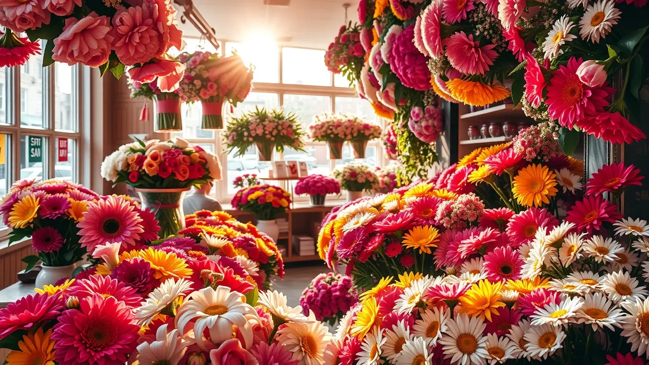 Floricultura repleta de flores coloridas e vibrantes