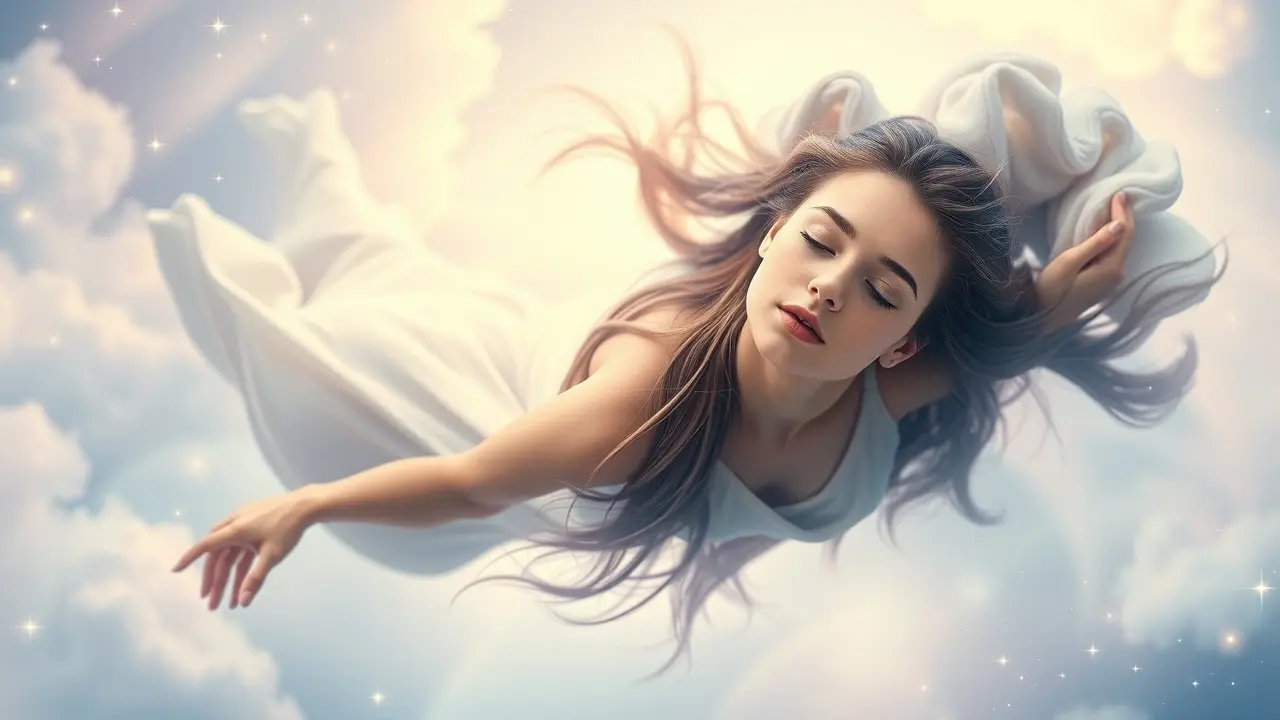 Sonhar com Flutuar: Descubra os Significados e Interpretações! Mulher flutuando em estado de paz e serenidade.