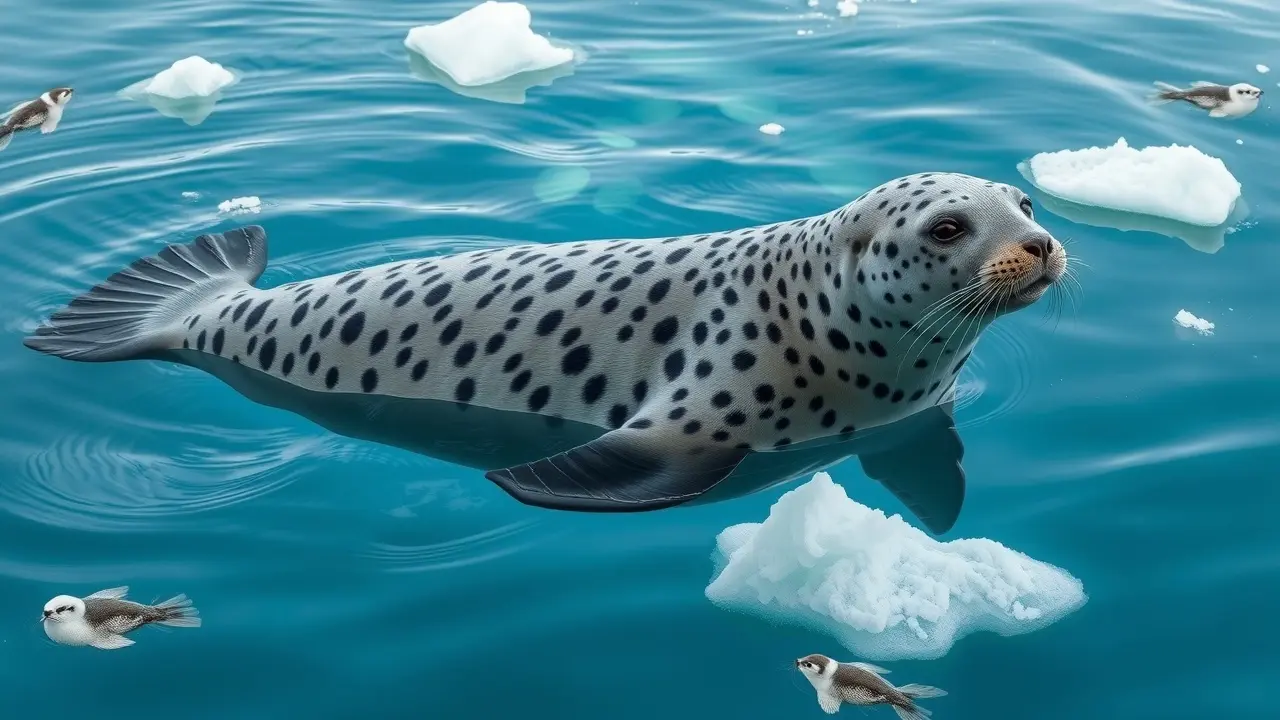Foca-leopardo nadando em águas gélidas