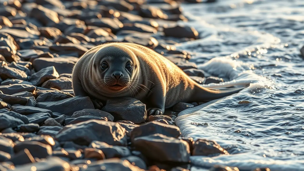 Sonhar com Foca: Descubra o Significado e as Mensagens Ocultas Filhote de foca descansando na costa rochosa.