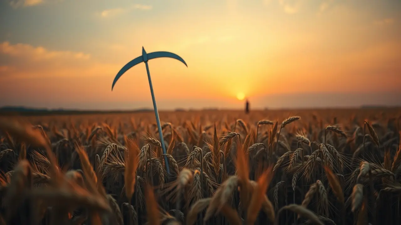 Foice cortando trigo dourado em sonho